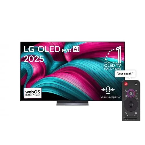 إل جي شاشة OLED evo AI C5 بدقة 4K وتردد 144 هرتز، مقاس 77 بوصة، مع ماجيك ريموت، نظام التشغيل webOS25