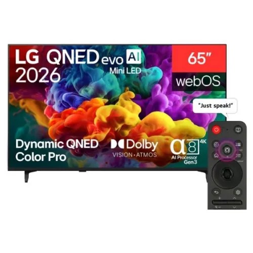 إل جي شاشة 65 بوصة QNED evo AI MiniLED QNED85 بدقة 4K سمارت مع ريموت ماجيك و نظام WebOS26